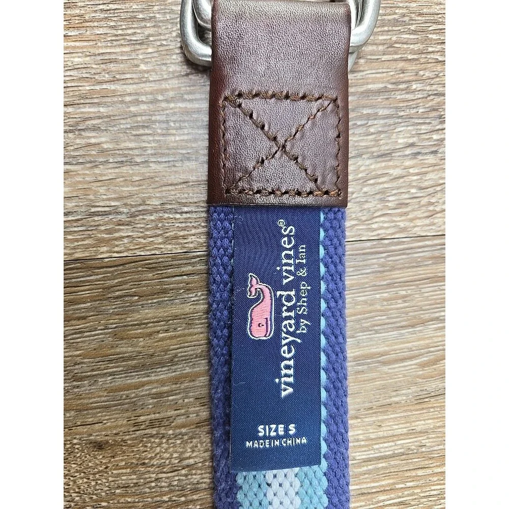 Vineyard Vines Boys Canvas D-Ring Belt Blue Stripe Canvas Leather Small (8-10)